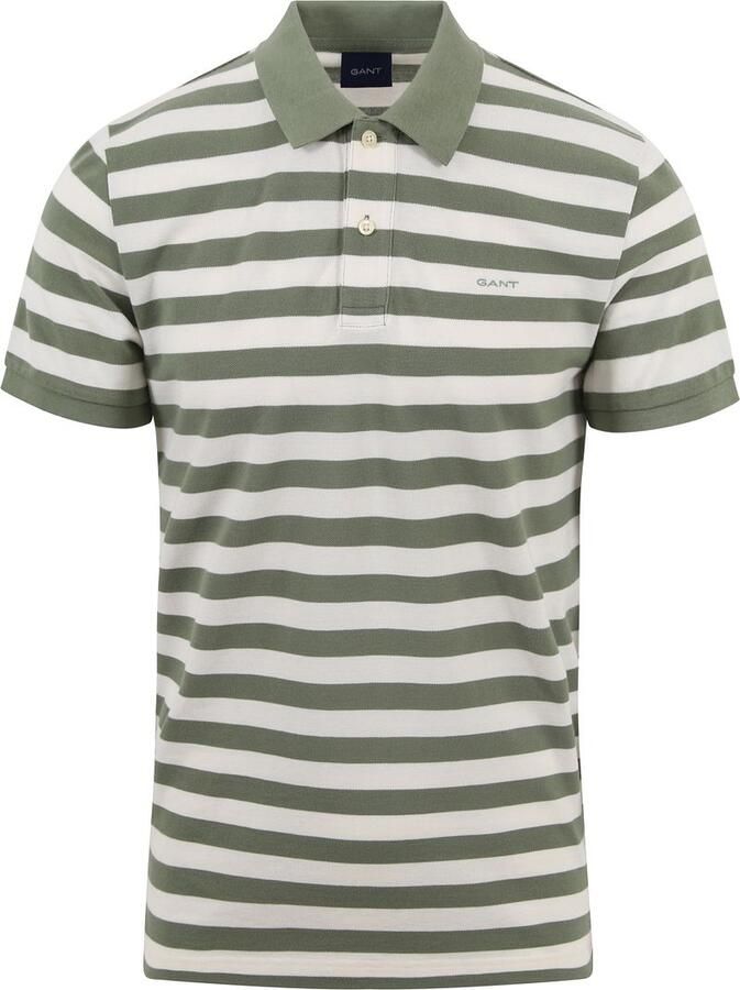 Gant Groene Multi Streep Korte Mouw Piqué T-Shirt Polo Green Heren