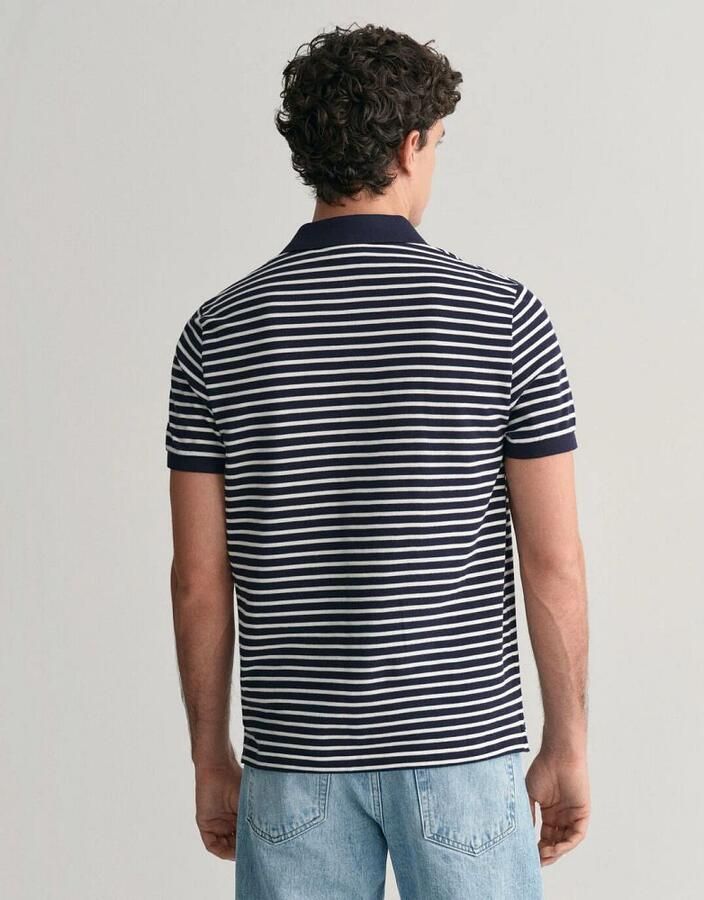 Gant Zwart Gestreept Polo Shirt Korte Mouw Black Heren - Foto 3