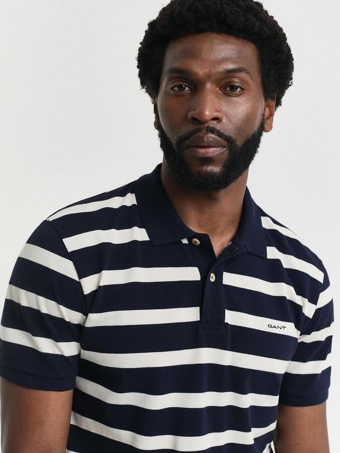 Gant Poloshirt Stripe Navy Wit - Foto 3