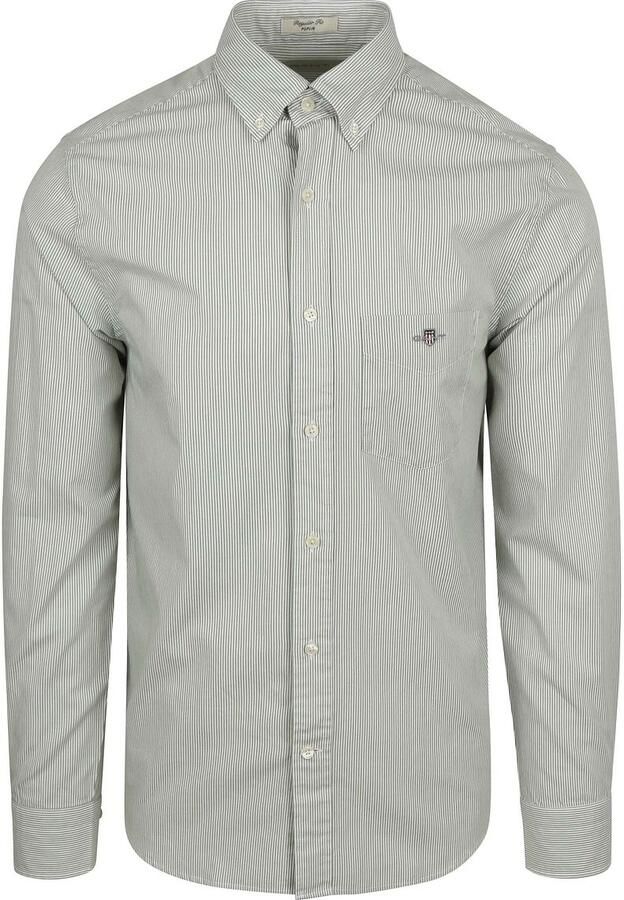 Gant Poplin Banker Overhemd Streep Groen