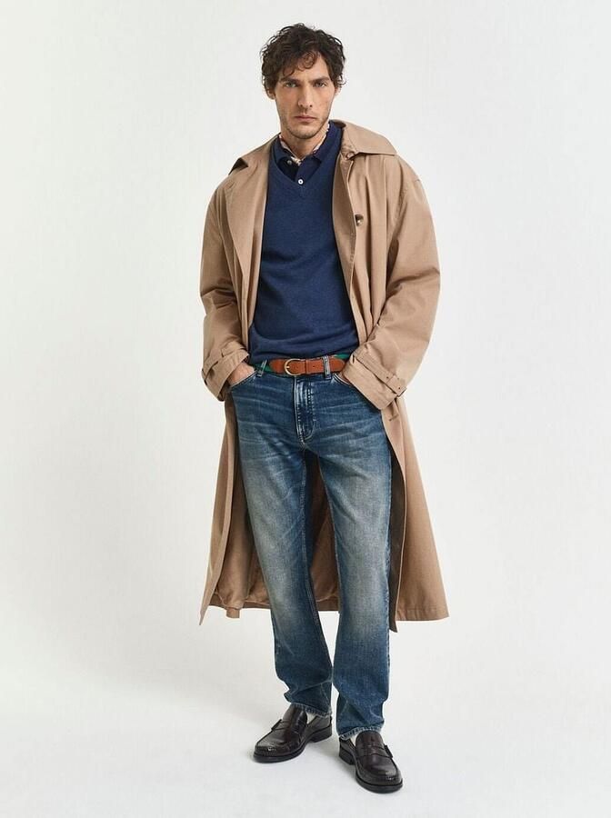 GANT fijngebreide trui met logo dark jeansblue melange - Foto 3