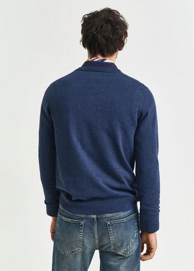 GANT fijngebreide trui met logo dark jeansblue melange - Foto 4