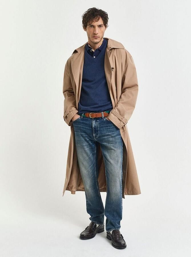 GANT fijngebreide trui met logo dark jeansblue melange - Foto 4