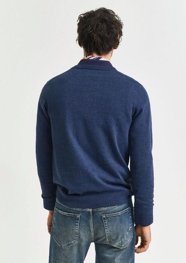 GANT fijngebreide trui met logo dark jeansblue melange - Foto 5