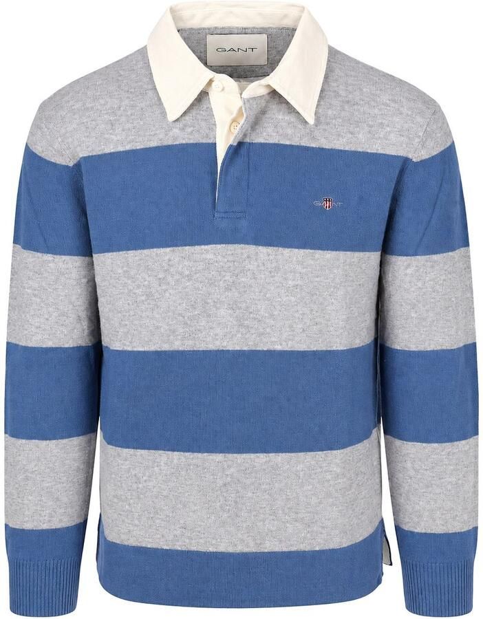Gant Sweater Rugger Polo Knitted Lamswol Blauw Grijs