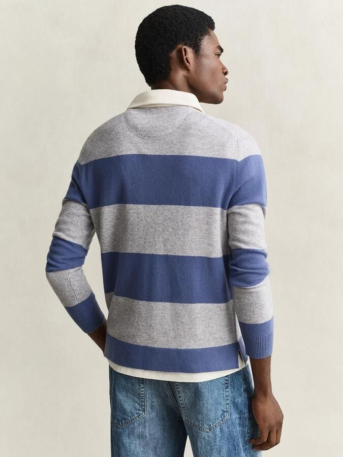 Gant Sweater Rugger Polo Knitted Lamswol Blauw Grijs - Foto 4
