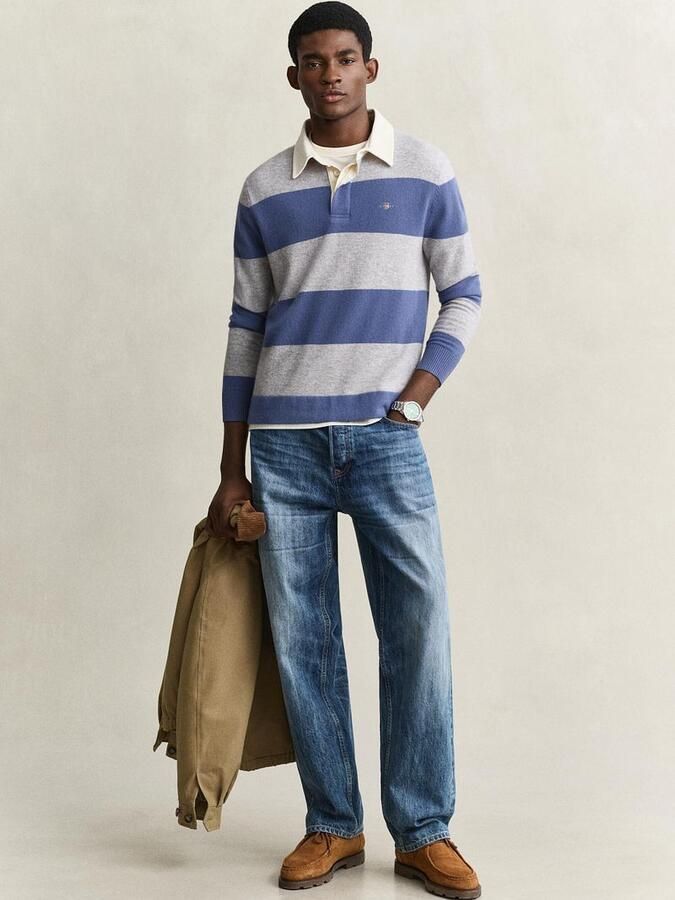 Gant Sweater Rugger Polo Knitted Lamswol Blauw Grijs - Foto 5