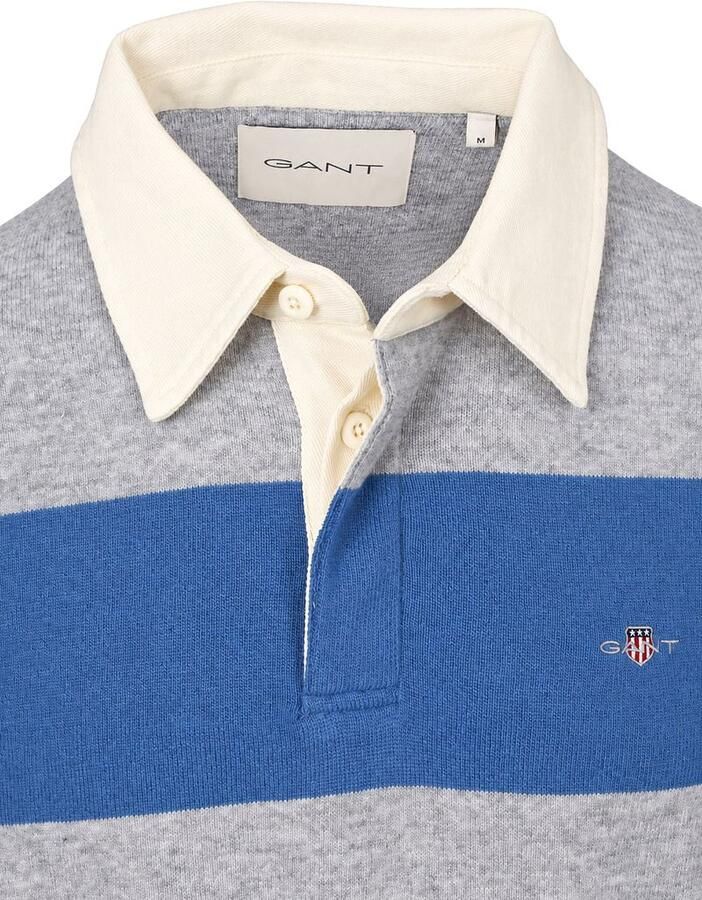 Gant Sweater Rugger Polo Knitted Lamswol Blauw Grijs - Foto 2