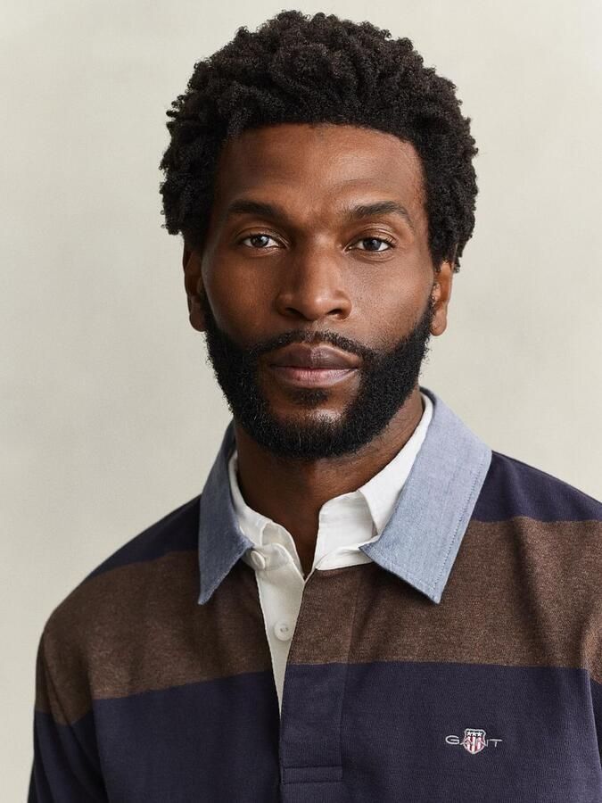 Gant Rugger Shield Chambray Polo Streep Navy Bruin - Foto 3