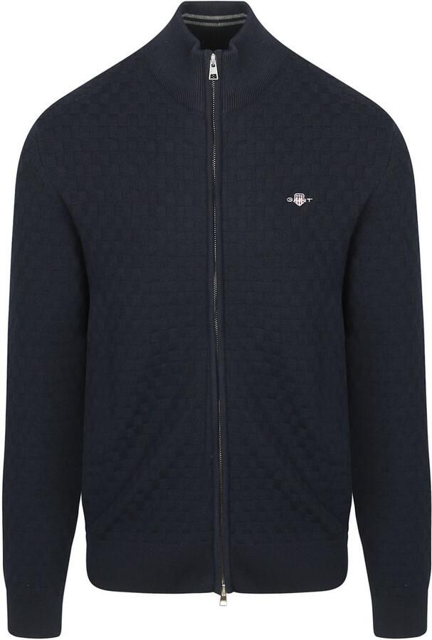 Gant Sweaters Vest Texture Donkerblauw - Foto 3