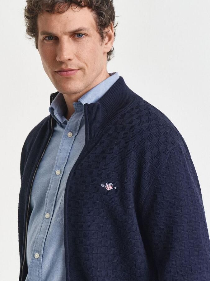 Gant Sweaters Vest Texture Donkerblauw - Foto 5