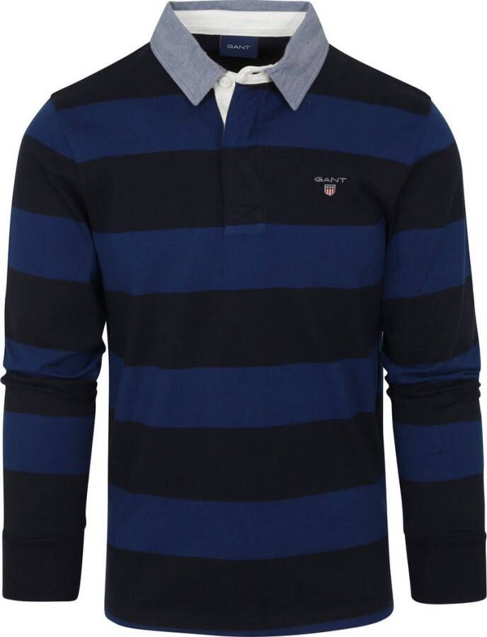 Gant Gestreepte Blauwe Rugby Kraag Trui Blue Heren