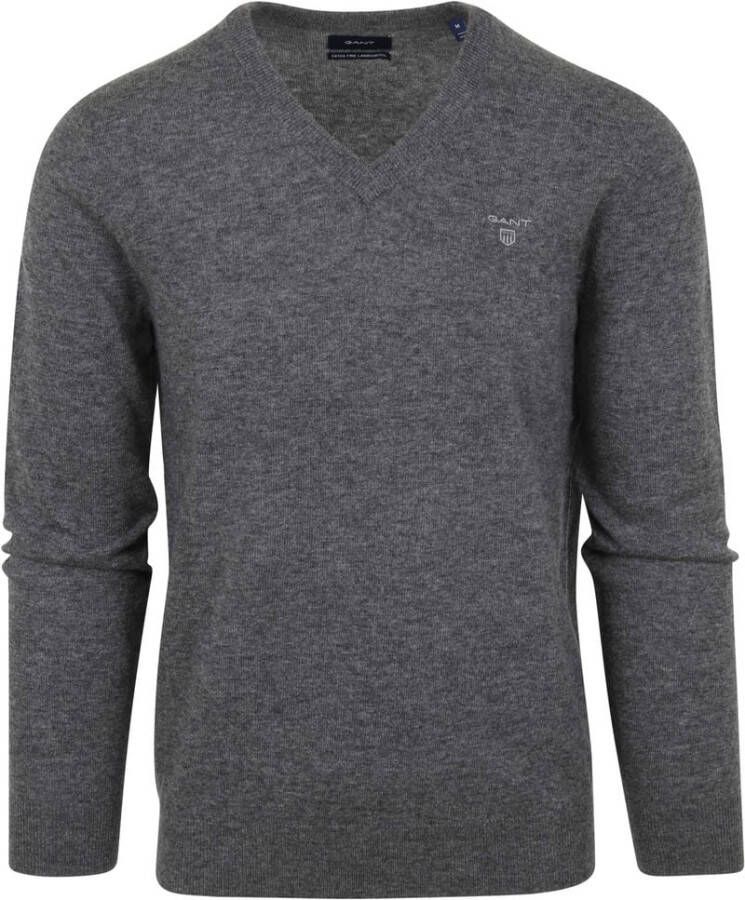 Gant pullover v-hals lamswol donkergrijs