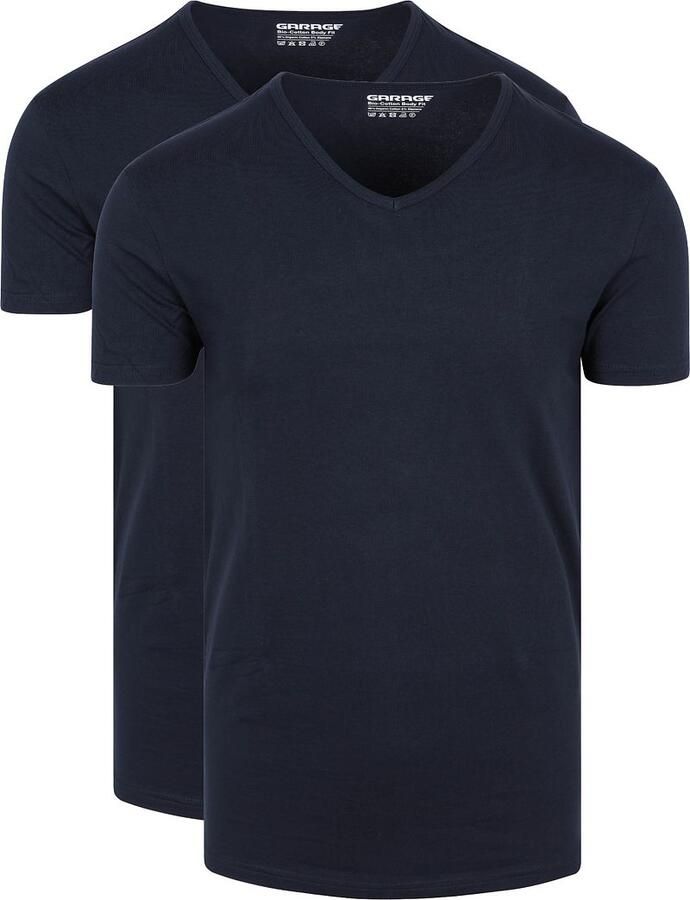 Garage 2-Pack Basic T-shirt Bio V-Neck Donkerblauw