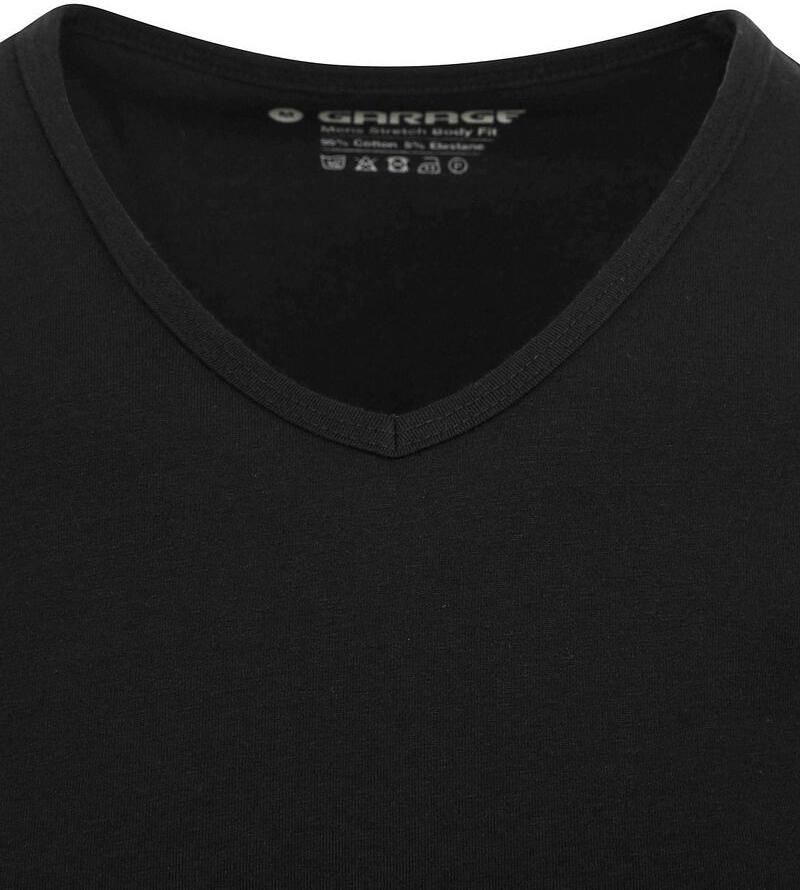 Garage T-shirt Stretch Basic Zwart V-Hals