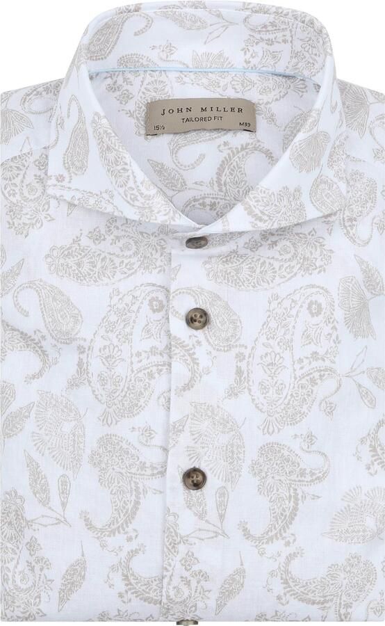 John Miller Overhemd Linnen Blend Paisley Print Beige