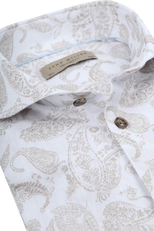 John Miller Overhemd Linnen Blend Paisley Print Beige - Foto 3