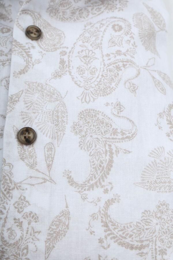 John Miller Overhemd Linnen Blend Paisley Print Beige - Foto 4