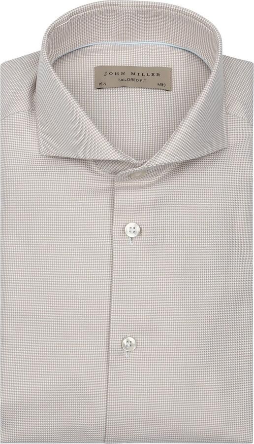 John Miller Overhemd Lange Mouw Overhemd Small Check Beige