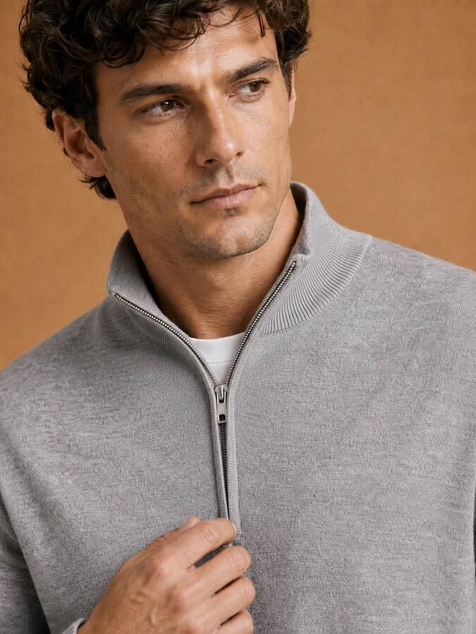 KING Essentials The Michael Half Zip Pull Merino Grijs - Foto 2