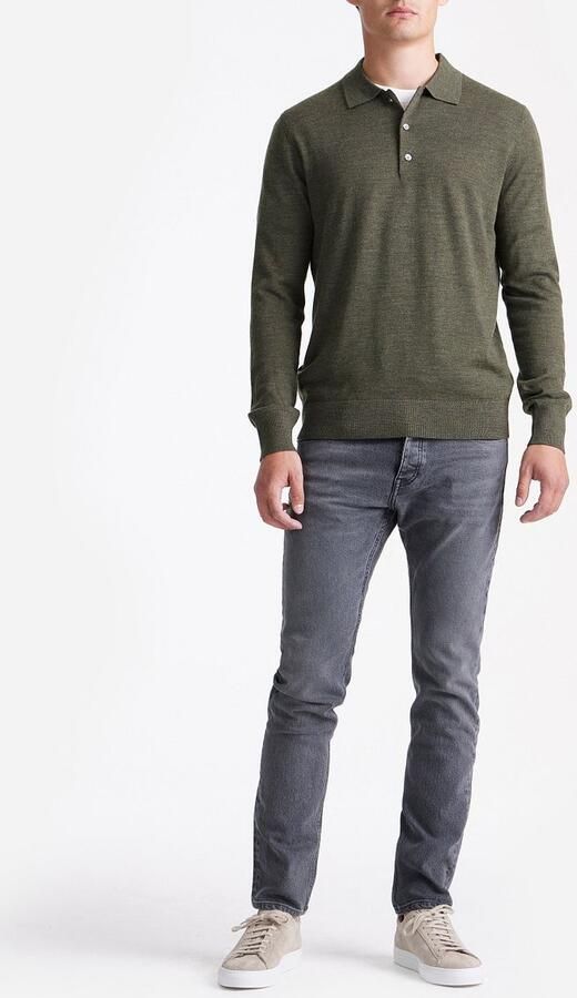 KING Essentials The Robert Long Sleeve Poloshirt Merino Army Groen - Foto 2