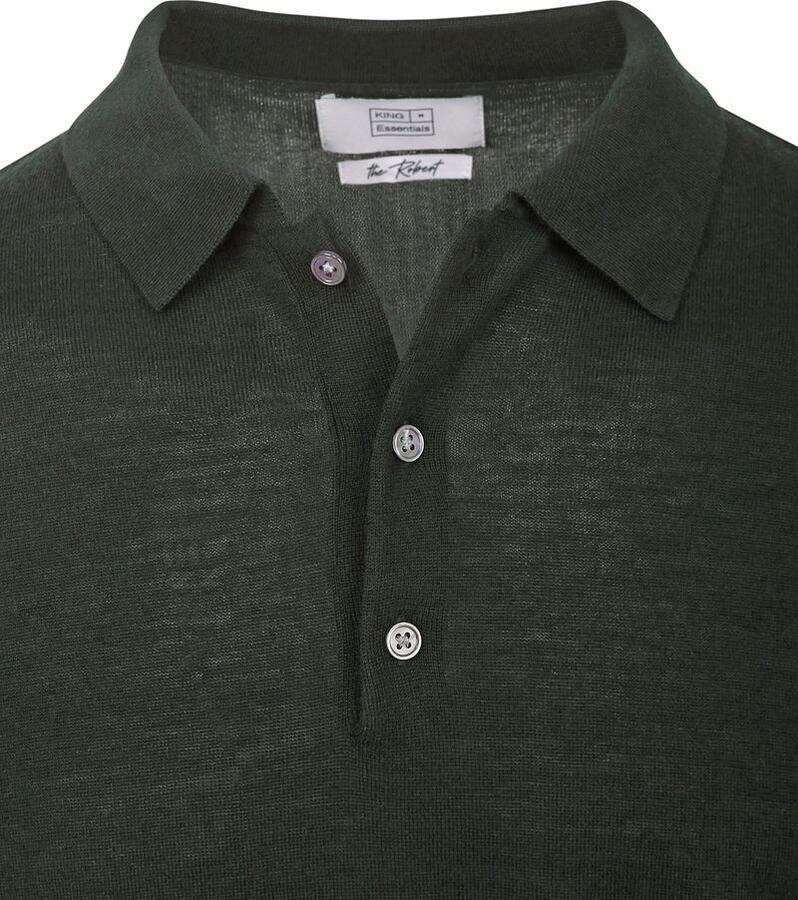 KING Essentials The Robert Long Sleeve Poloshirt Merino Donkergroen - Foto 2