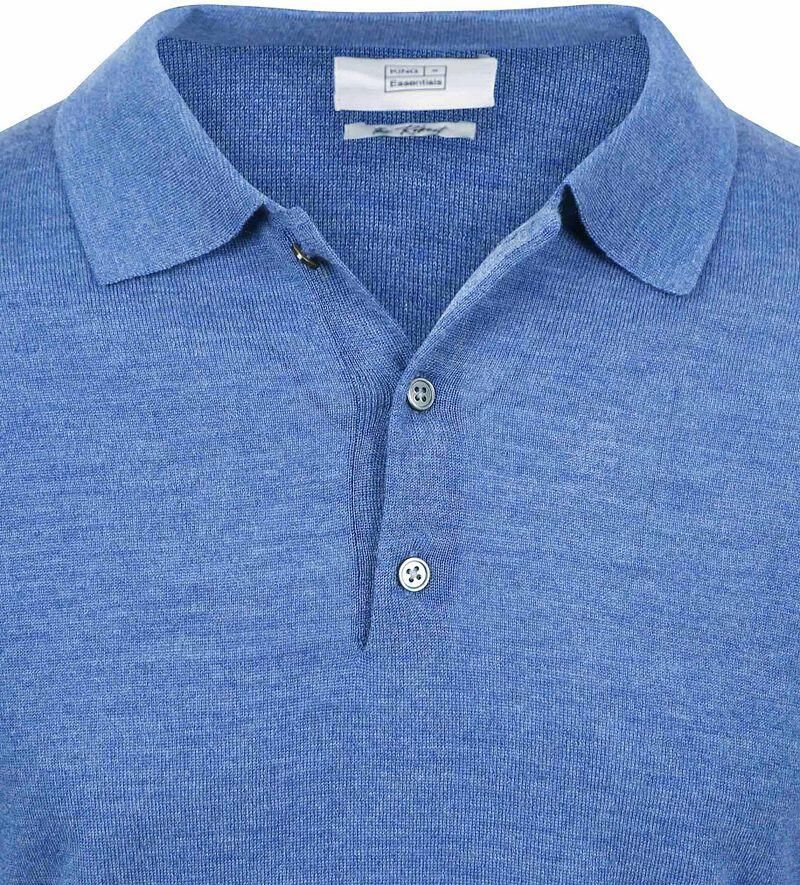 KING Essentials The Robert Long Sleeve Poloshirt Merino Mid Blauw - Foto 2