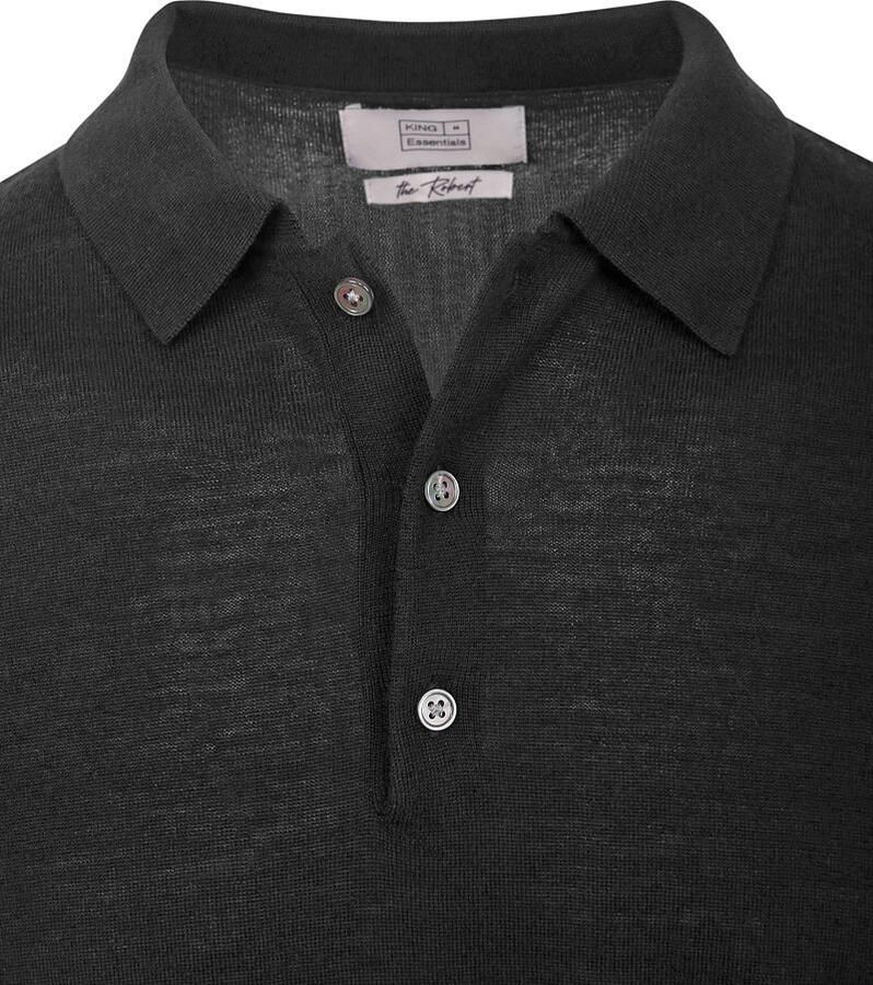 KING Essentials The Robert Long Sleeve Poloshirt Merino Zwart - Foto 2
