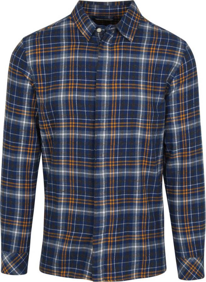 KnowledgeCotton Apparel Flanel Overhemd Donkerblauw Geruit