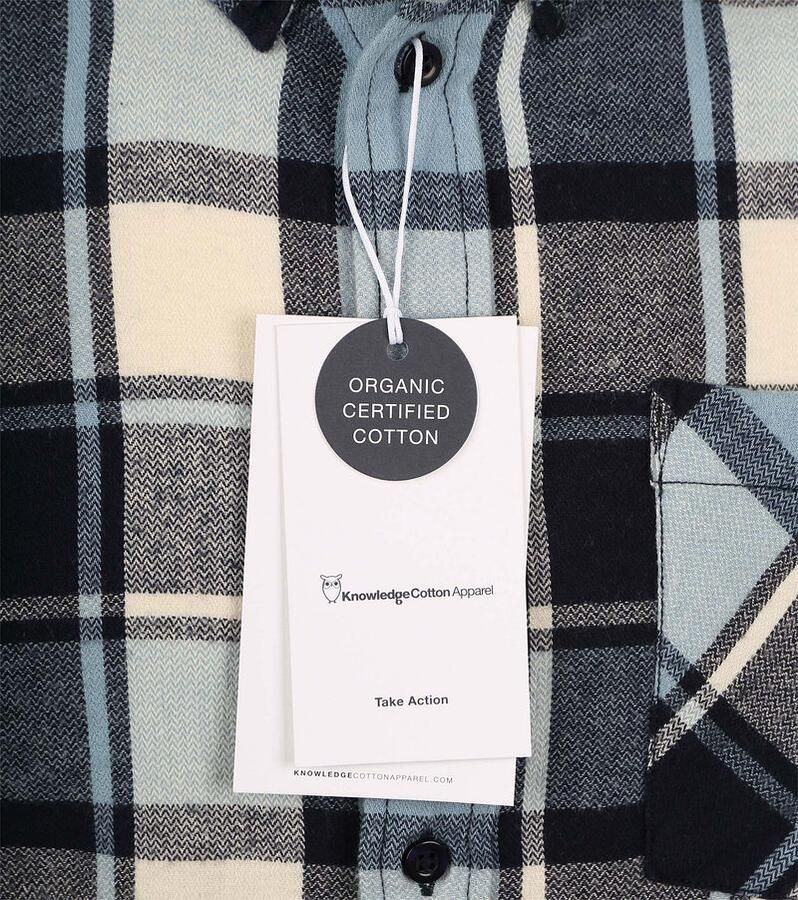 KnowledgeCotton Apparel Overhemd Lichtblauw Geruit - Foto 3