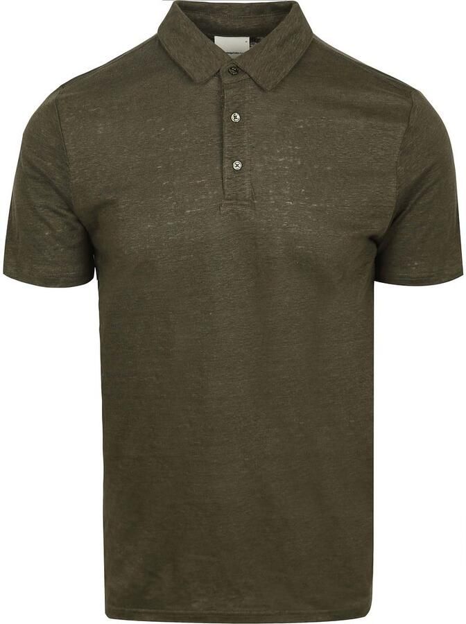 Knowledge Cotton Apparel KnowledgeCotton Apparel Poloshirt Linnen Donkergroen Groen Heren