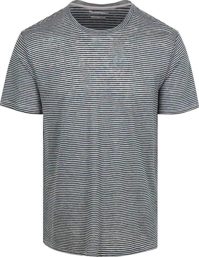 KnowledgeCotton Apparel T-shirt Streep Navy