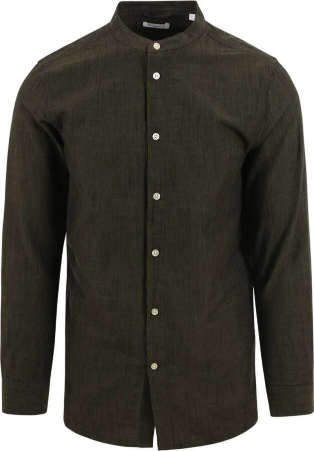 KnowledgeCotton Apparel Overhemd Linnen Donkergroen