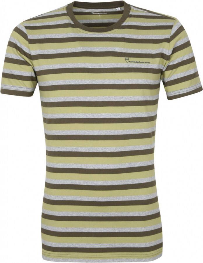 KnowledgeCotton Apparel T-shirt Alder Stripes Donkergroen