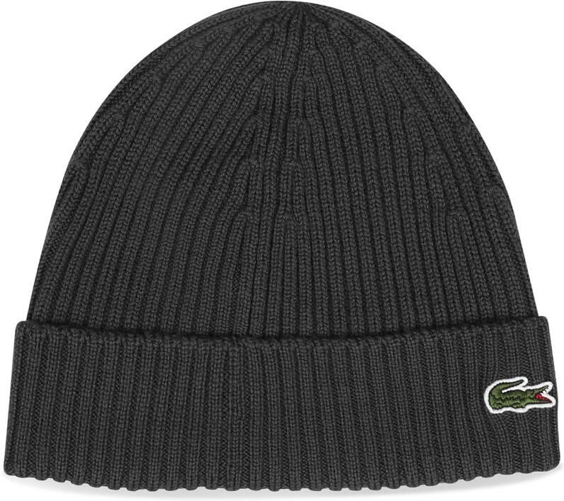 Lacoste Zwarte Geribbelde Handschoenen met Omgeslagen chet Black