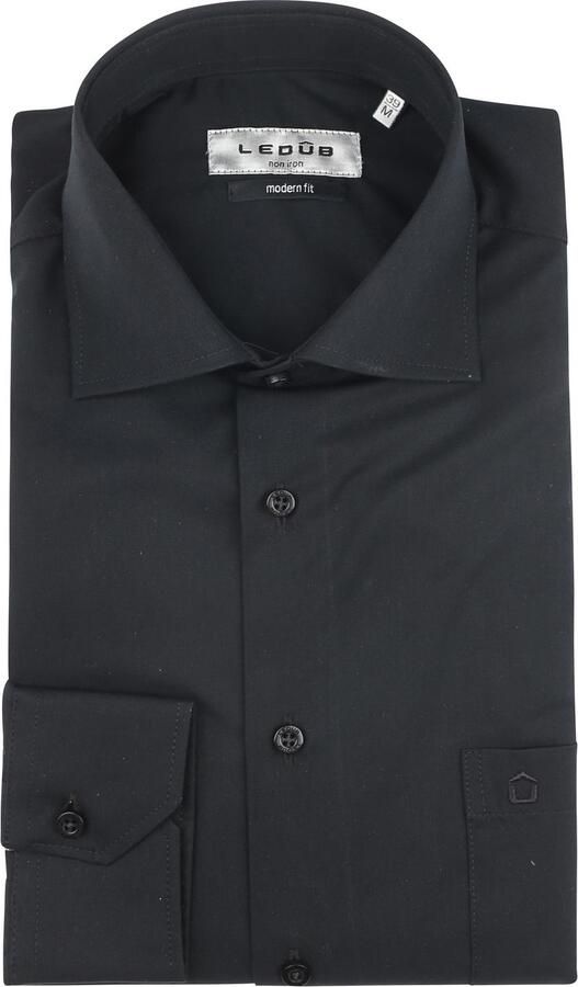 Ledub overhemd Modern Fit zwart met borstzak - Foto 1