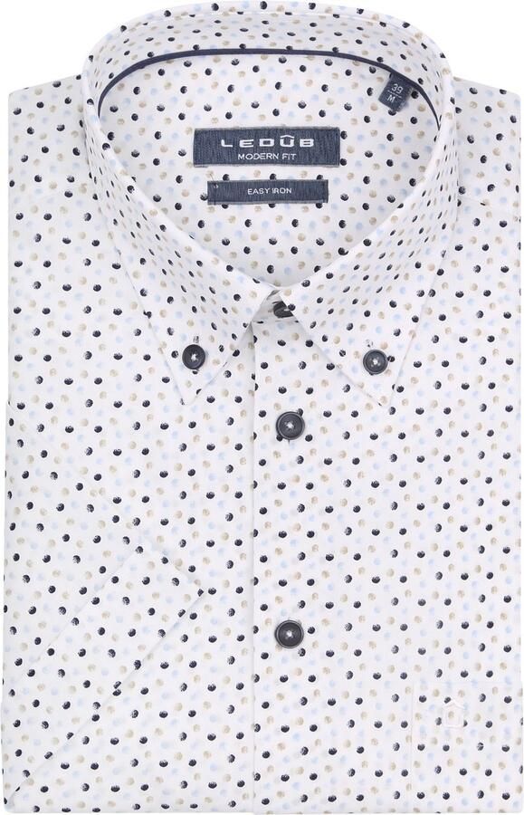 Ledub overhemd korte mouw normale fit donkerblauw geprint 100% katoen