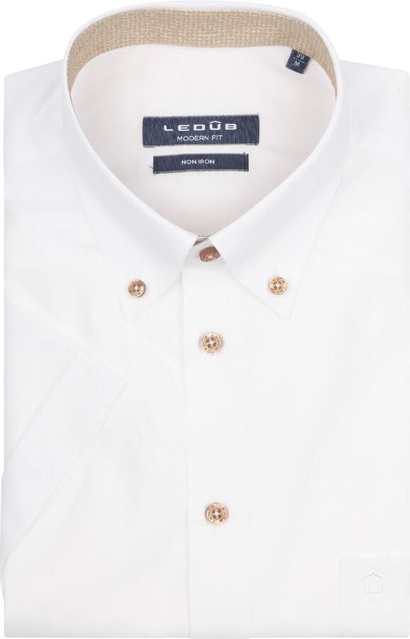Ledub overhemd korte mouw Modern Fit New wit effen katoen