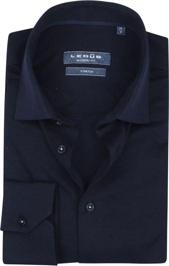 Ledub overhemd stretch donkerblauw effen