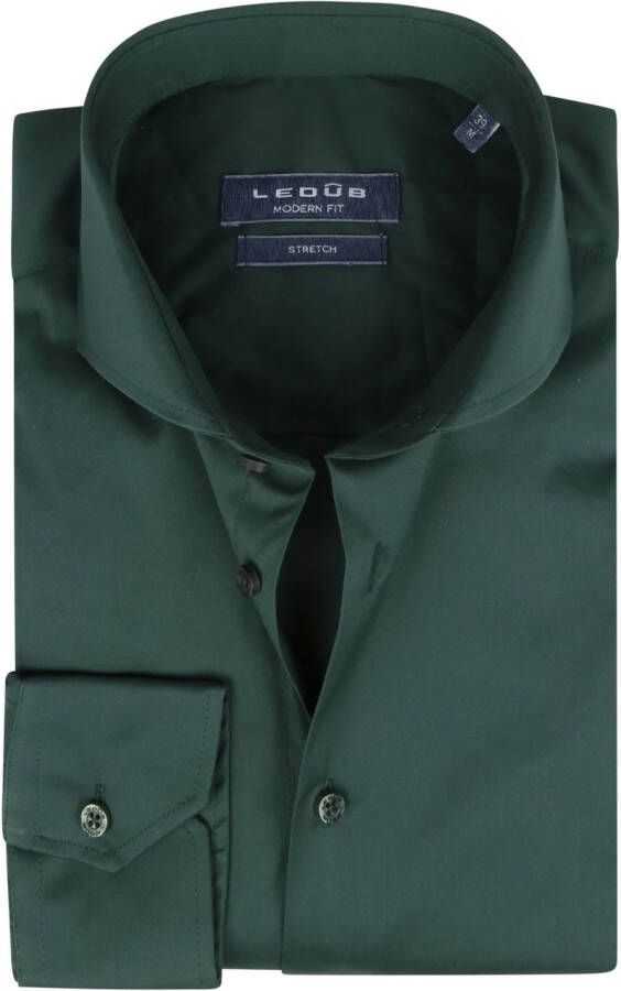 Ledub business overhemd Modern Fit donkergroen uni katoen-stretch