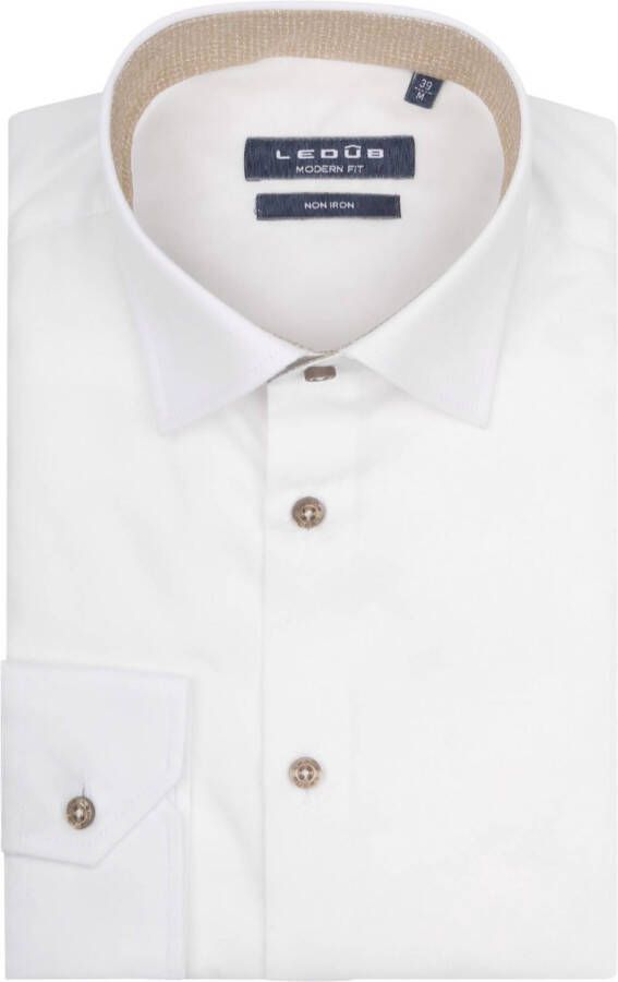 Ledub zakelijk overhemd Modern Fit wit effen katoen