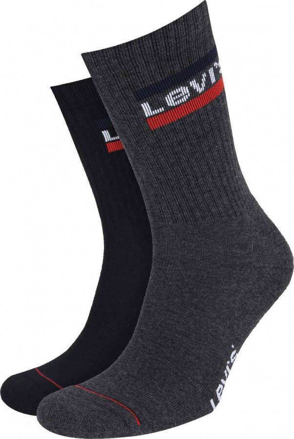 Levi's 2-Pack Sportswear Sokken Zwart Antraciet