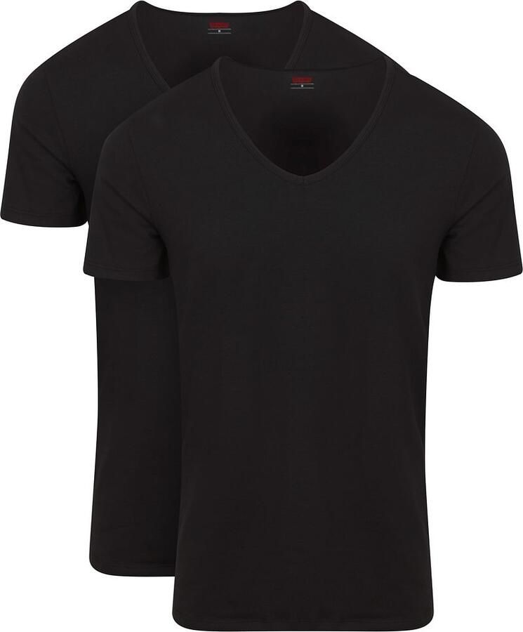 Levi's T-shirt V-hals korte mouw katoenmix elastisch (Set van 2) - Foto 2