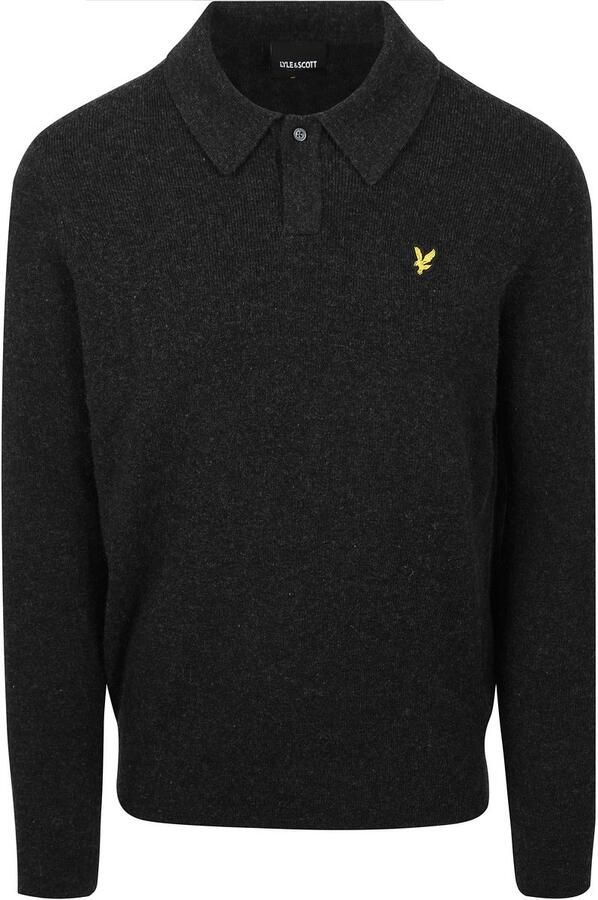 Lyle and Scott Lyle & Scott Longsleeve Poloshirt Lamswol Zwart