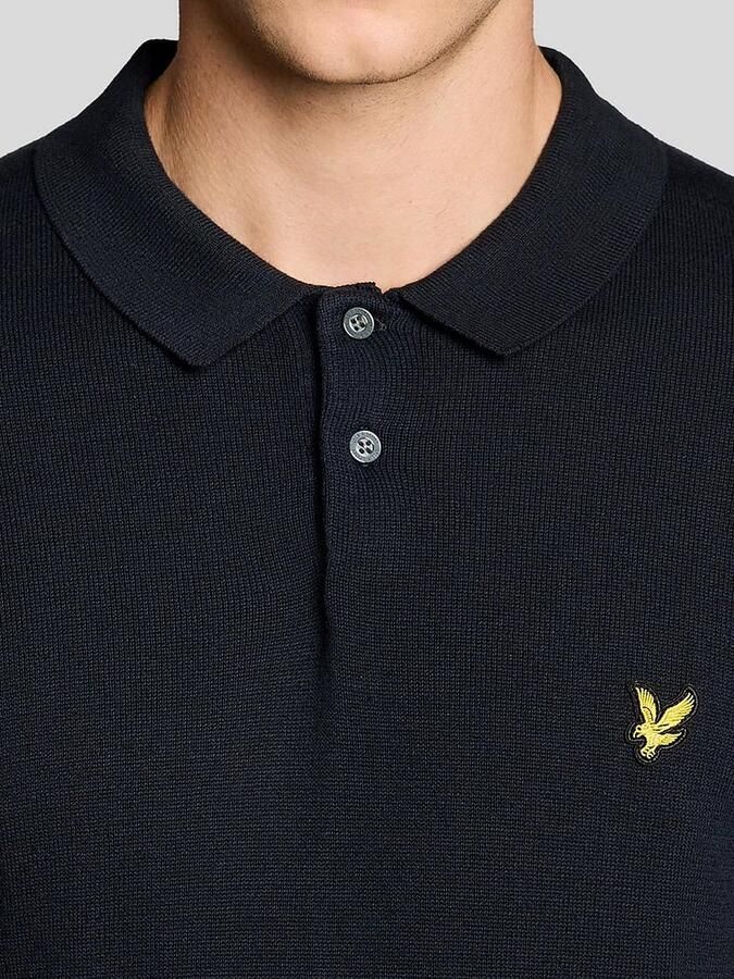 Lyle & Scott regular polo fijn gebreid donkerblauw - Foto 4