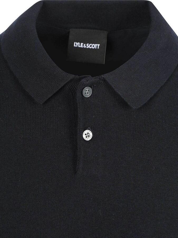 Lyle & Scott regular polo fijn gebreid donkerblauw - Foto 5