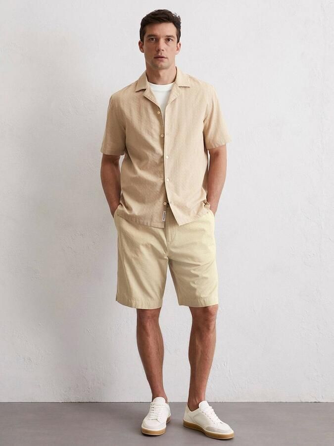 Marc O'Polo Overhemd Lange Mouw Crèpe Overhemd Short Sleeves Beige