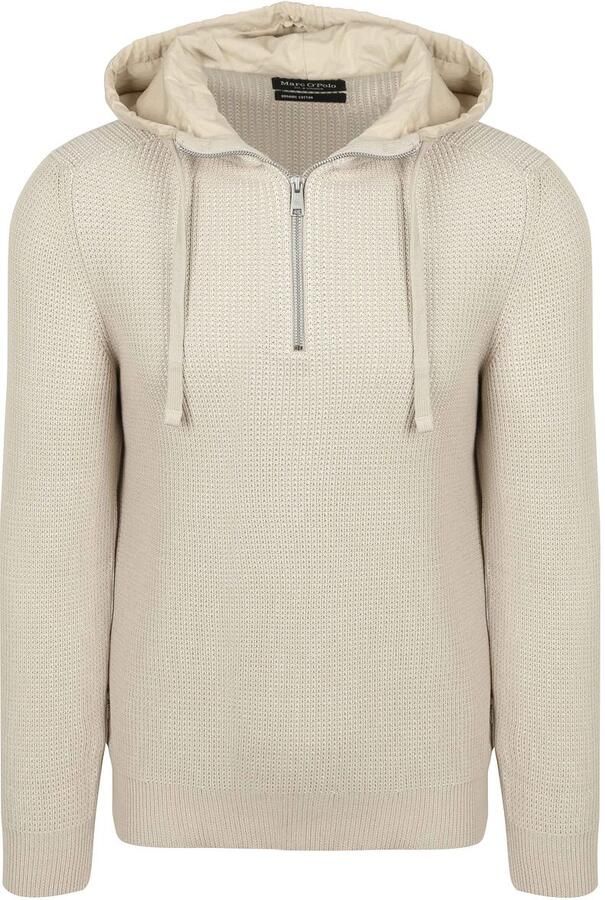 Marc O'Polo Hooded Half Zip Pullover Structured Bi-Colour Ecru