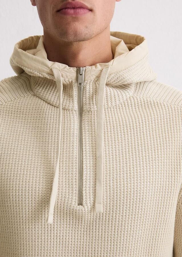Marc O'Polo Hooded Half Zip Pullover Structured Bi-Colour Ecru - Foto 5
