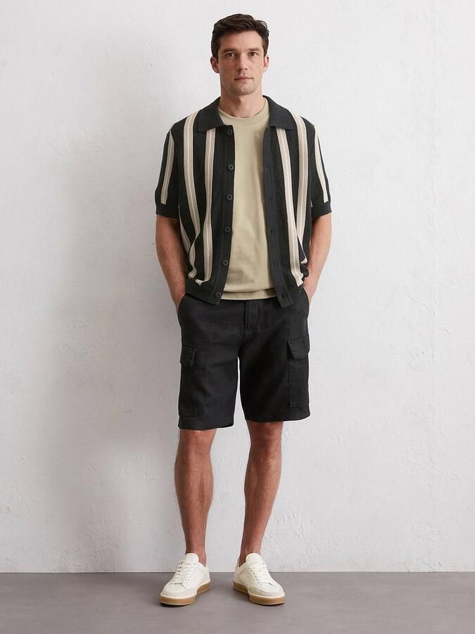 Marc O'Polo Overhemd Lange Mouw Knitted Crochet Overhemd Short Sleeves Zwart